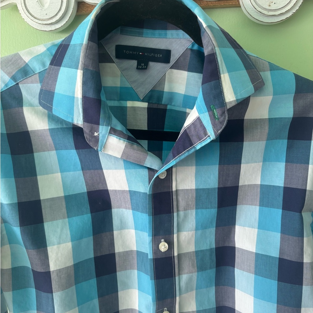 Tommy Hilfiger Blue and White Checkered Shirt